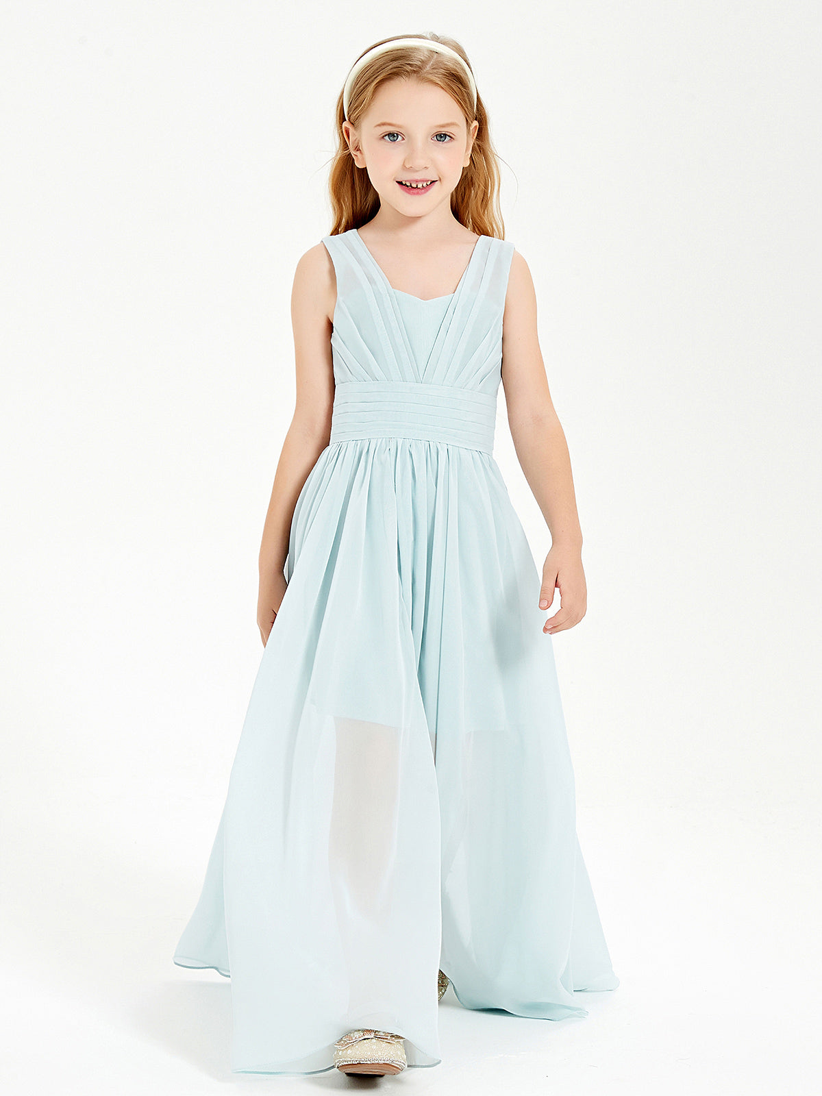 Long V-neck Junior Bridesmaid Dresses Mist